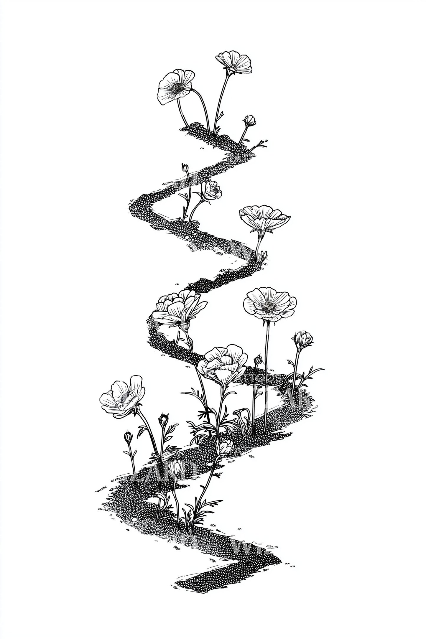 Winding Wildflower Path Tattoo Idea