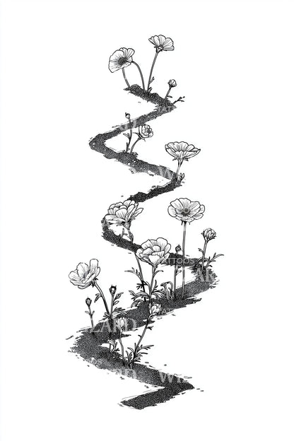 Winding Wildflower Path Tattoo Idea