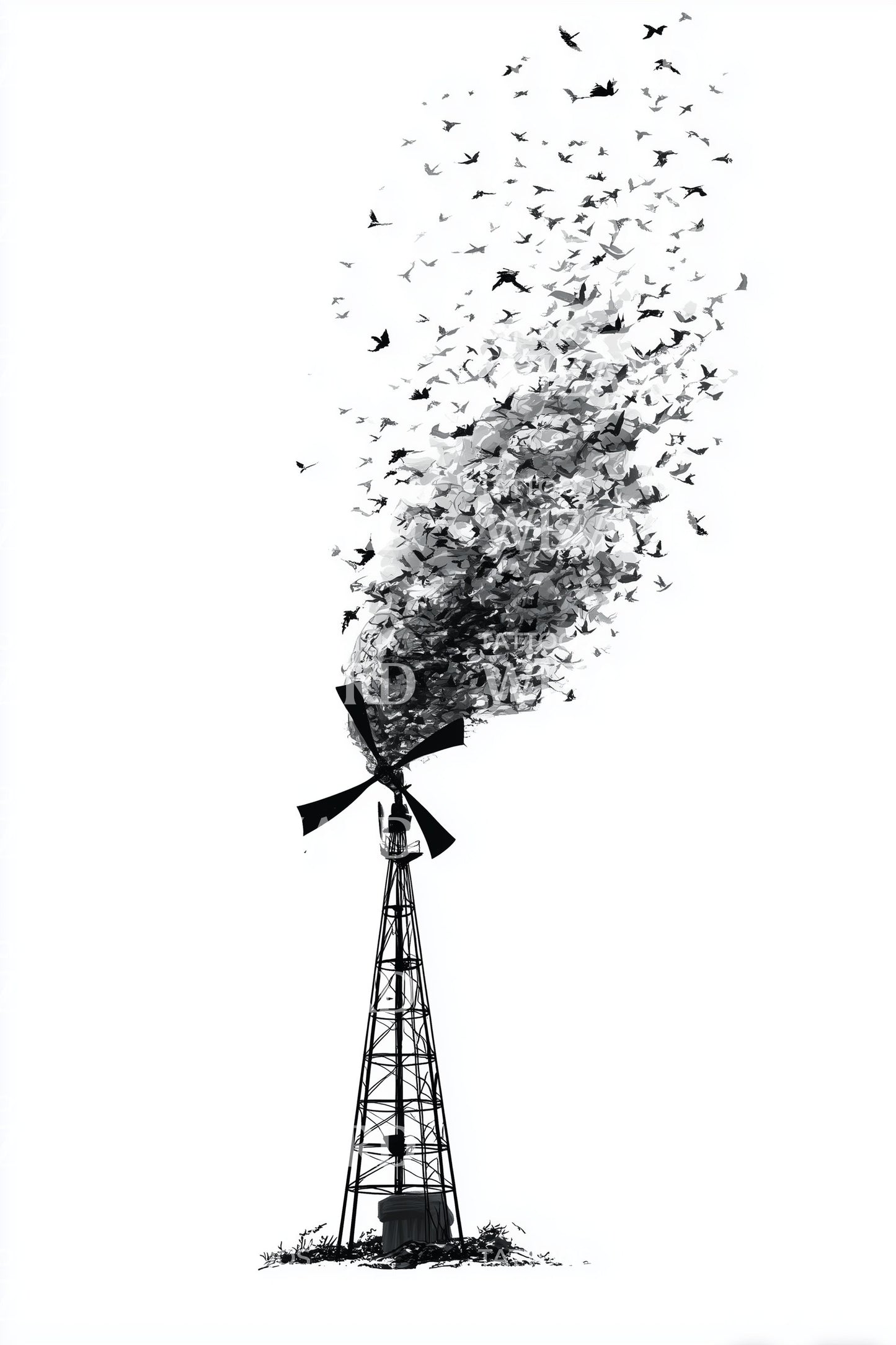 Windmill Birds Transformation Tattoo Idea