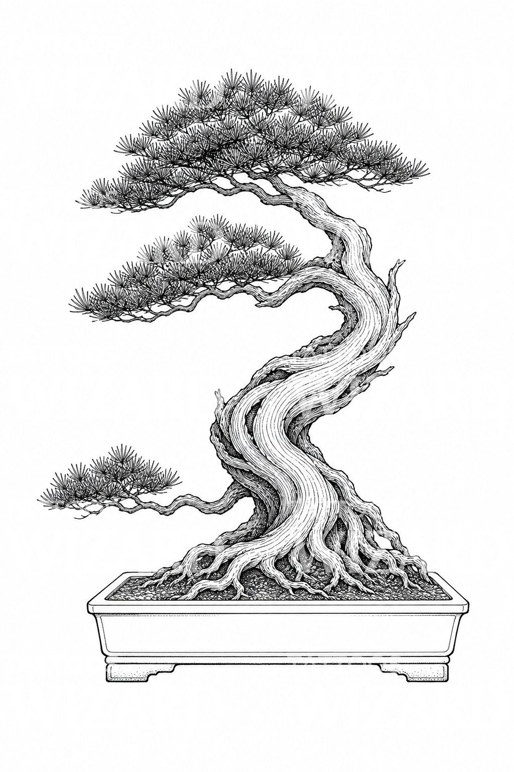 Windswept Bonsai Pine Tattoo Design