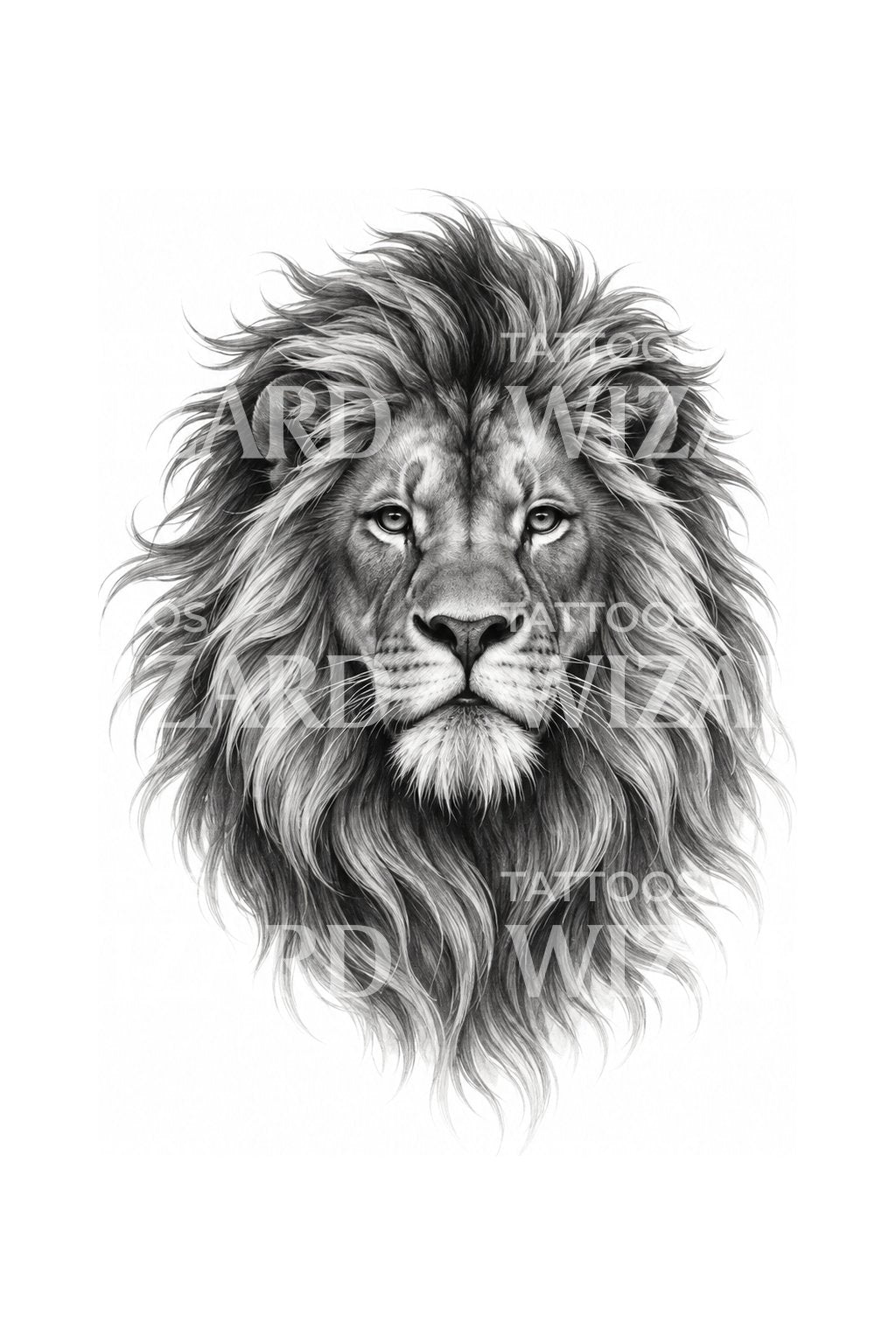 Windswept Lion Portrait Tattoo Design