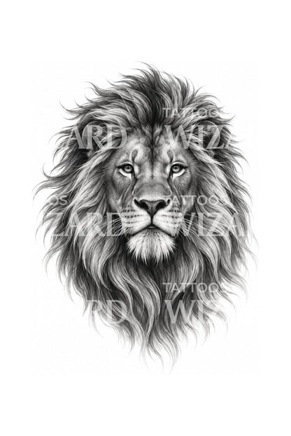 Windswept Lion Portrait Tattoo Design