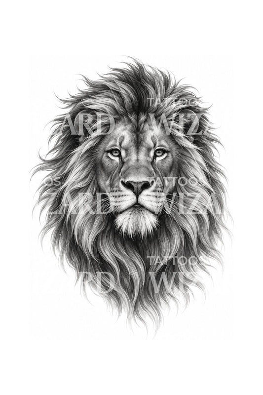 Windswept Lion Portrait Tattoo Design