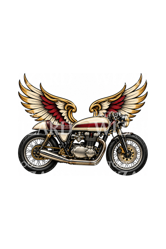 Winged Cafe Racer Motorcycle Tattoo Design