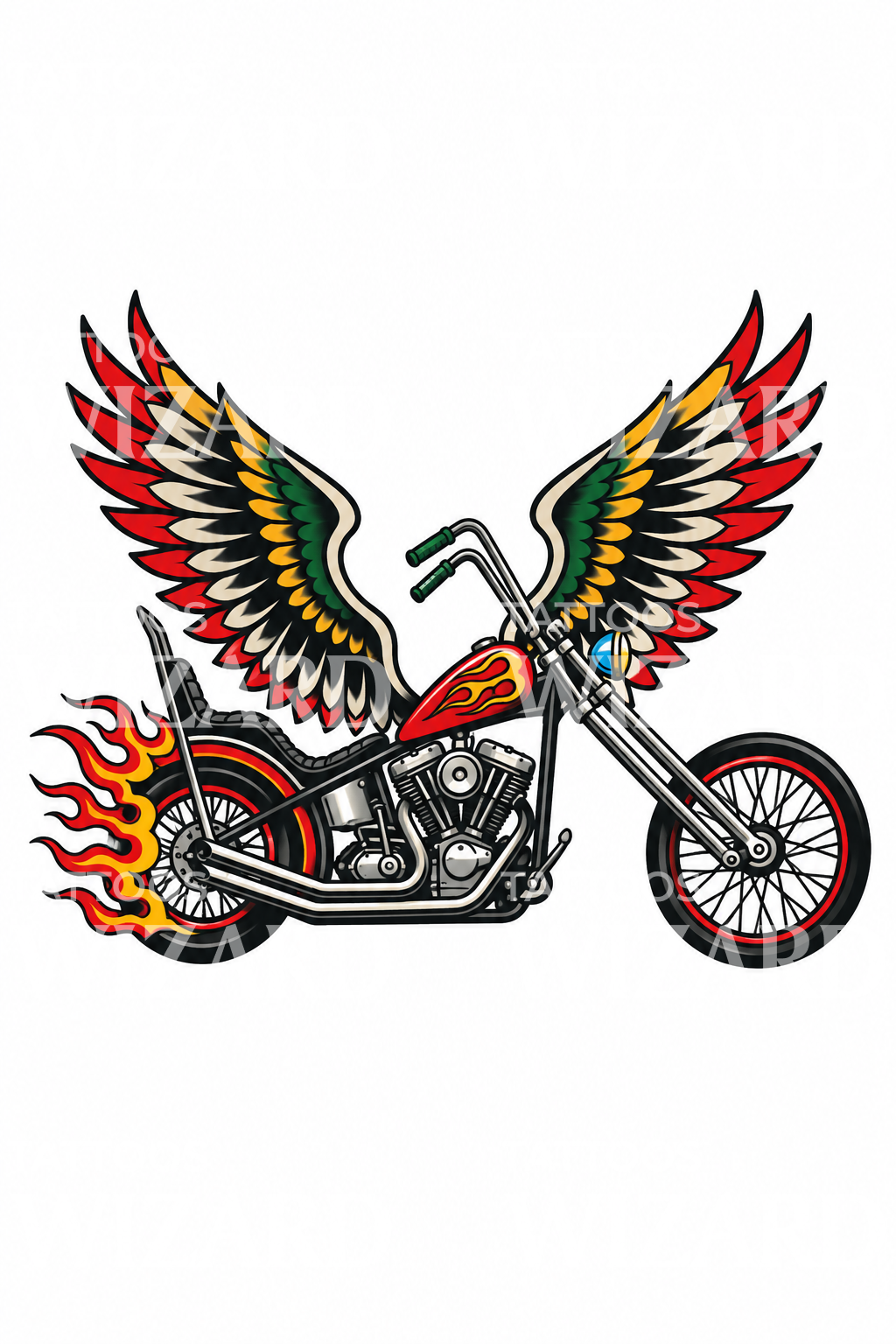 Winged Chopper Motorcycle Tattoo Design – Tattoos Wizard Designs