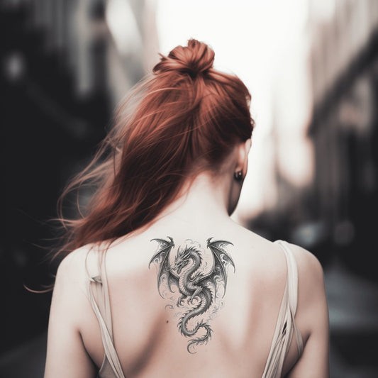 Winged Dragon in Flight Tattoo Design