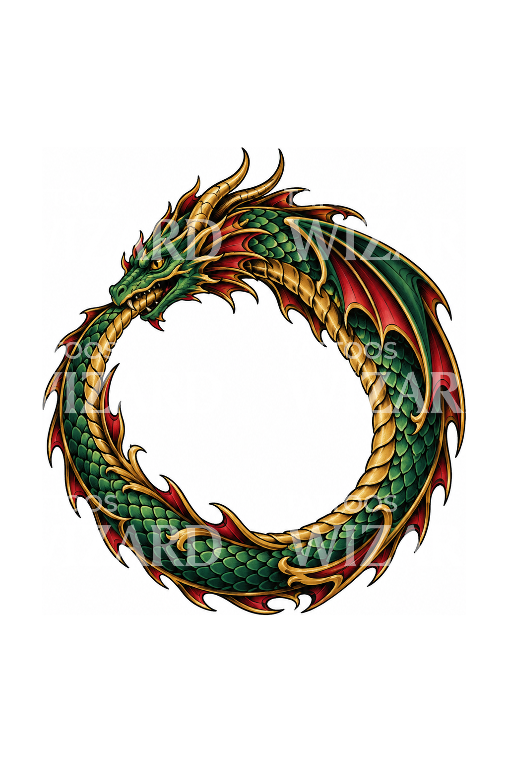 Szárnyas sárkány ouroboros, amely a farkába harap