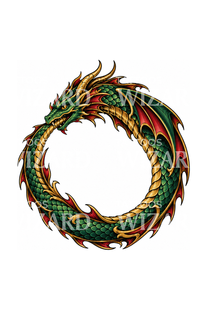 Szárnyas sárkány ouroboros, amely a farkába harap