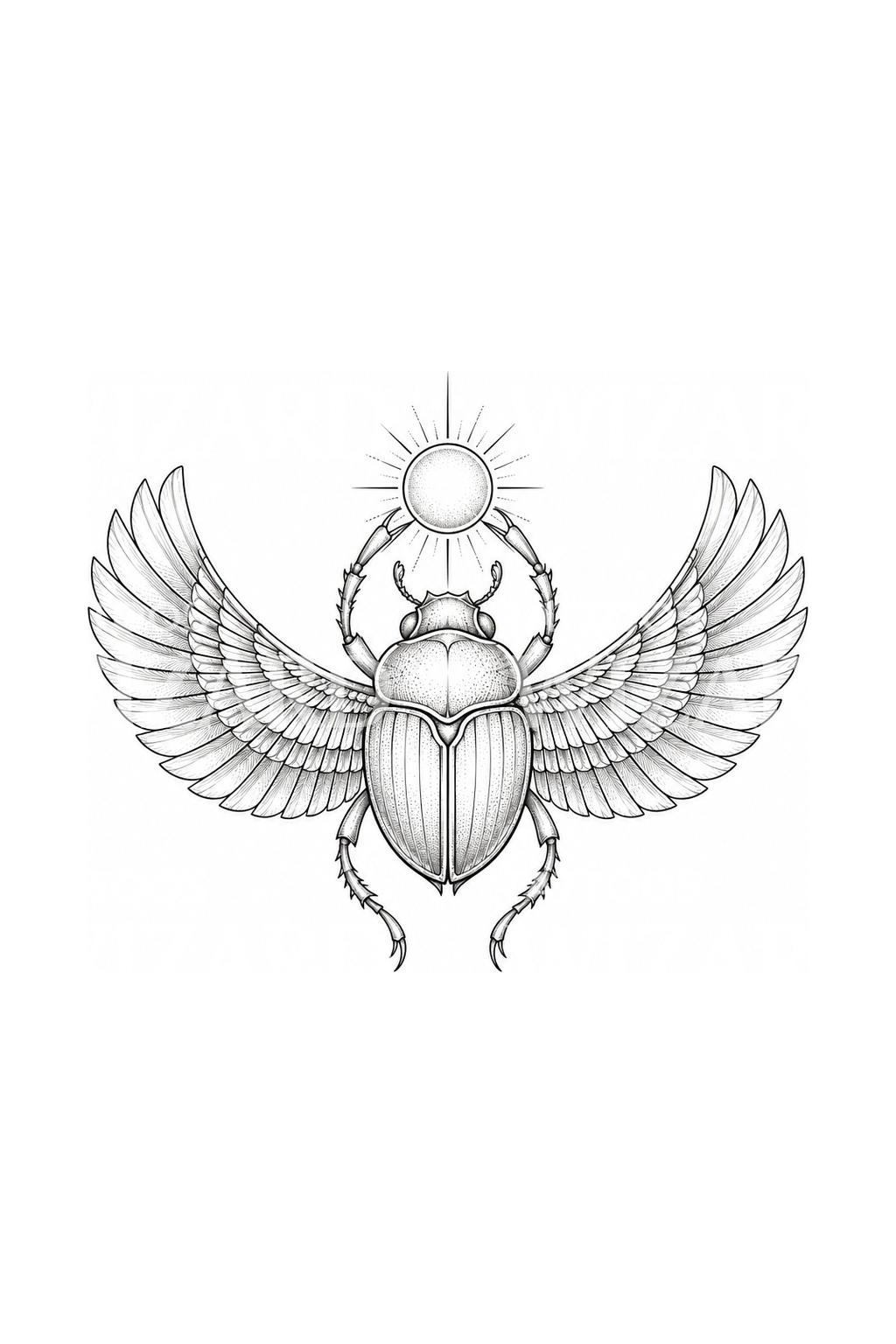 Bevinget egyptisk skarabæ, fine line-tatovering