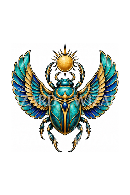 Winged Egyptian Scarab with Sun Disc Tattoo Design