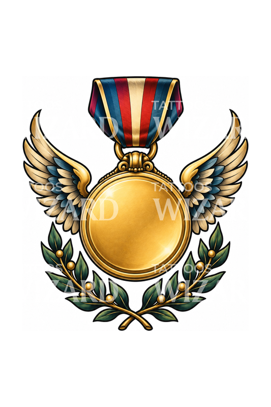 Winged Finisher Medal with Laurel Tattoo Idea