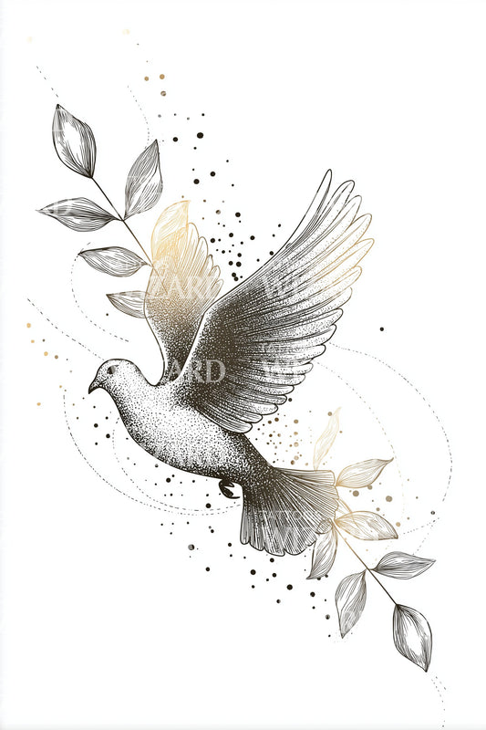 Desenho de Tatuagem de Pomba com Graça Alada