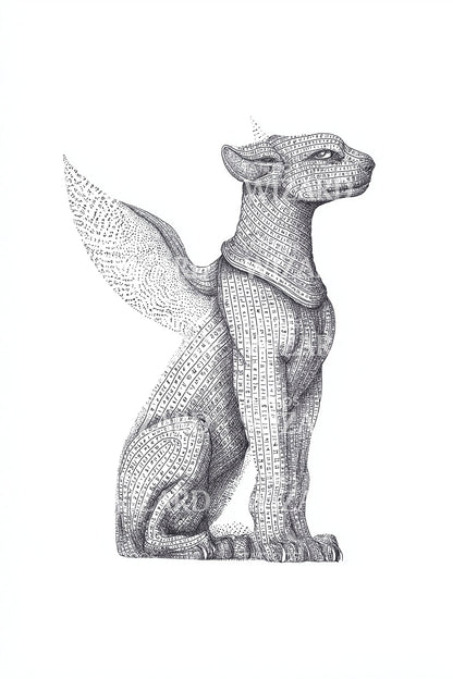 Diseño de tatuaje de estatua de sabueso alado