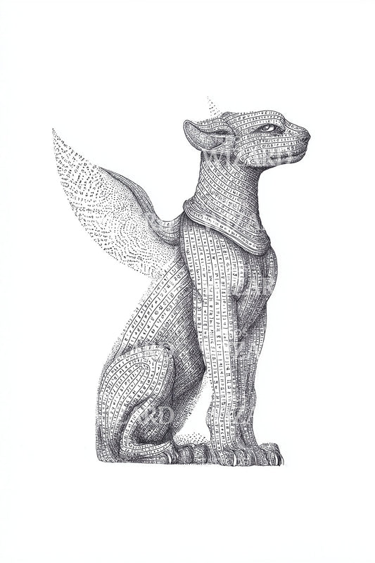 Diseño de tatuaje de estatua de sabueso alado