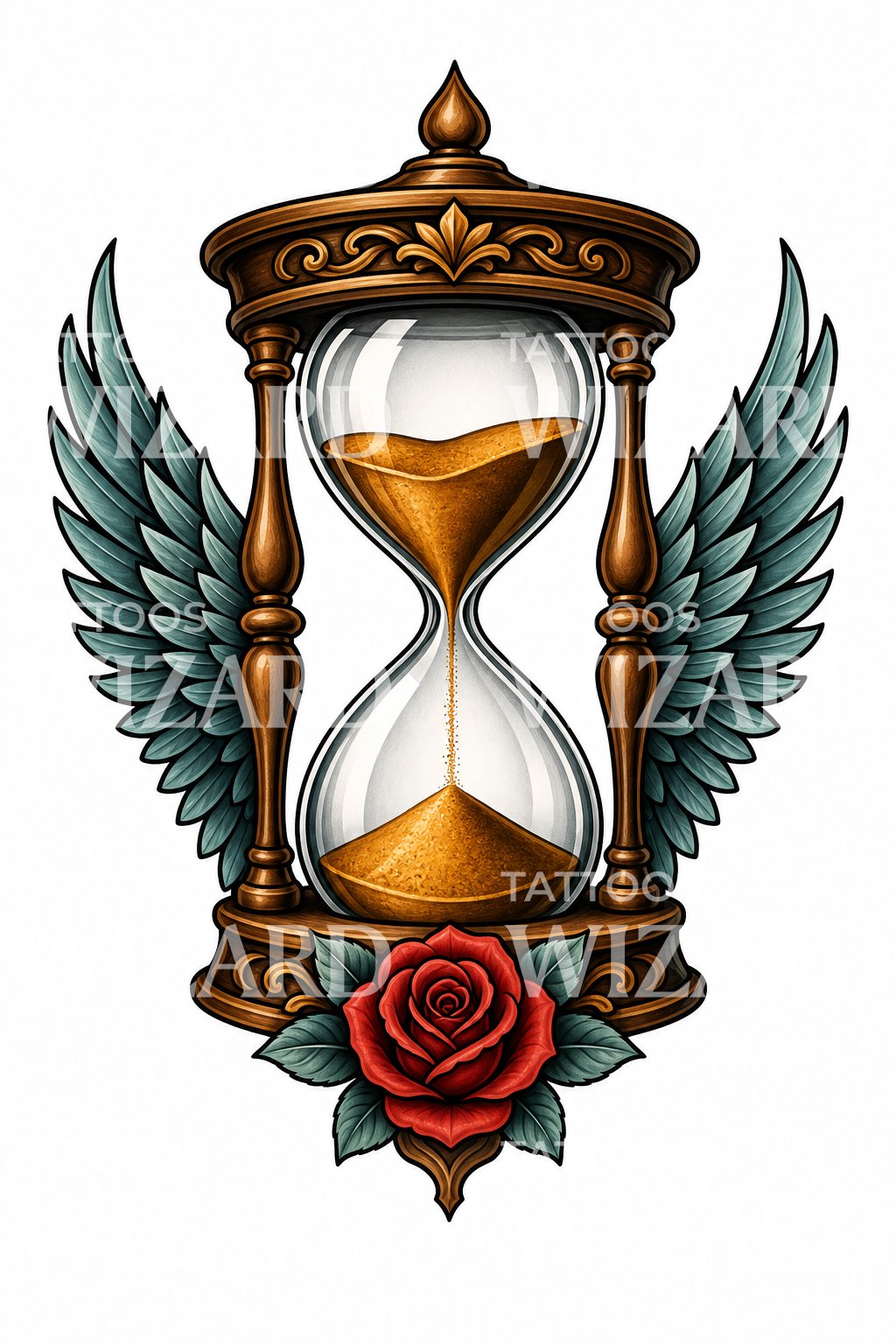 Tatoveringsdesign med bevinget timeglas
