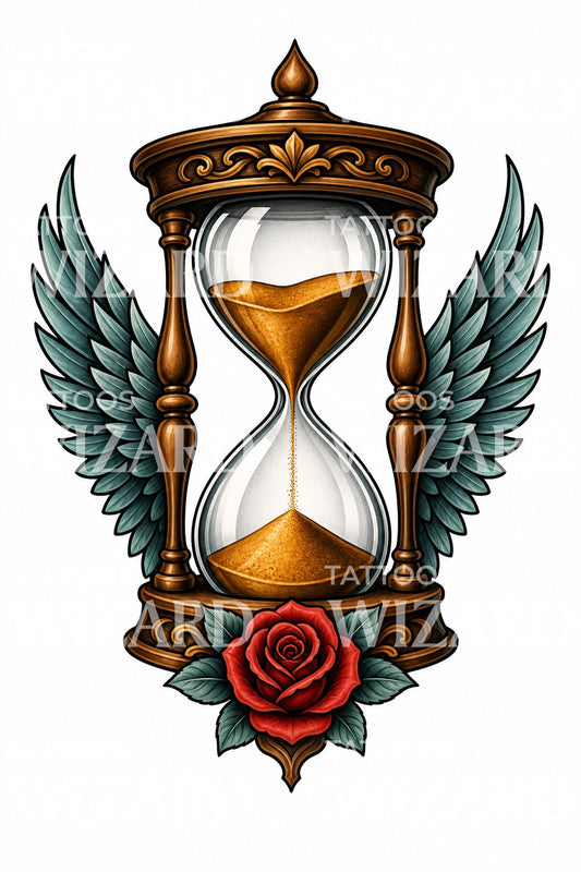 Winged Hourglass Tattoo Design