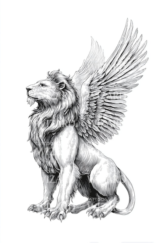 Winged Lion Guardian Tattoo Idea