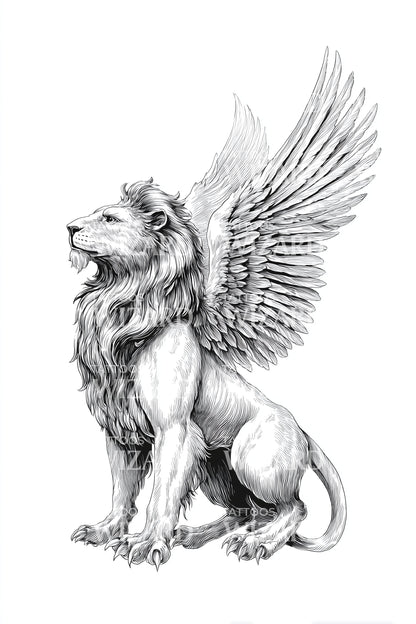 Idea tatuaggio leone alato guardiano