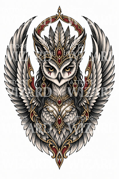 Winged Owl Goddess Tattoo Design