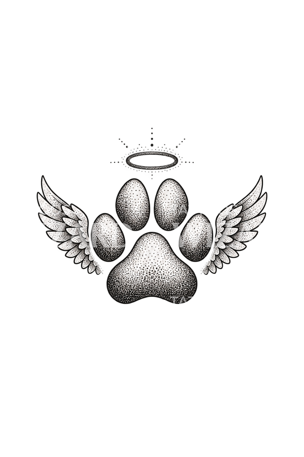 Winged Paw Print with Halo Tattoo