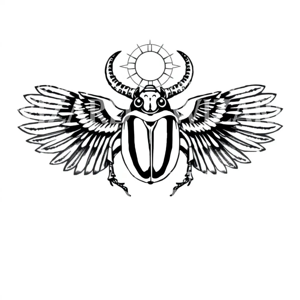 Winged Scarab Sun Tattoo Design