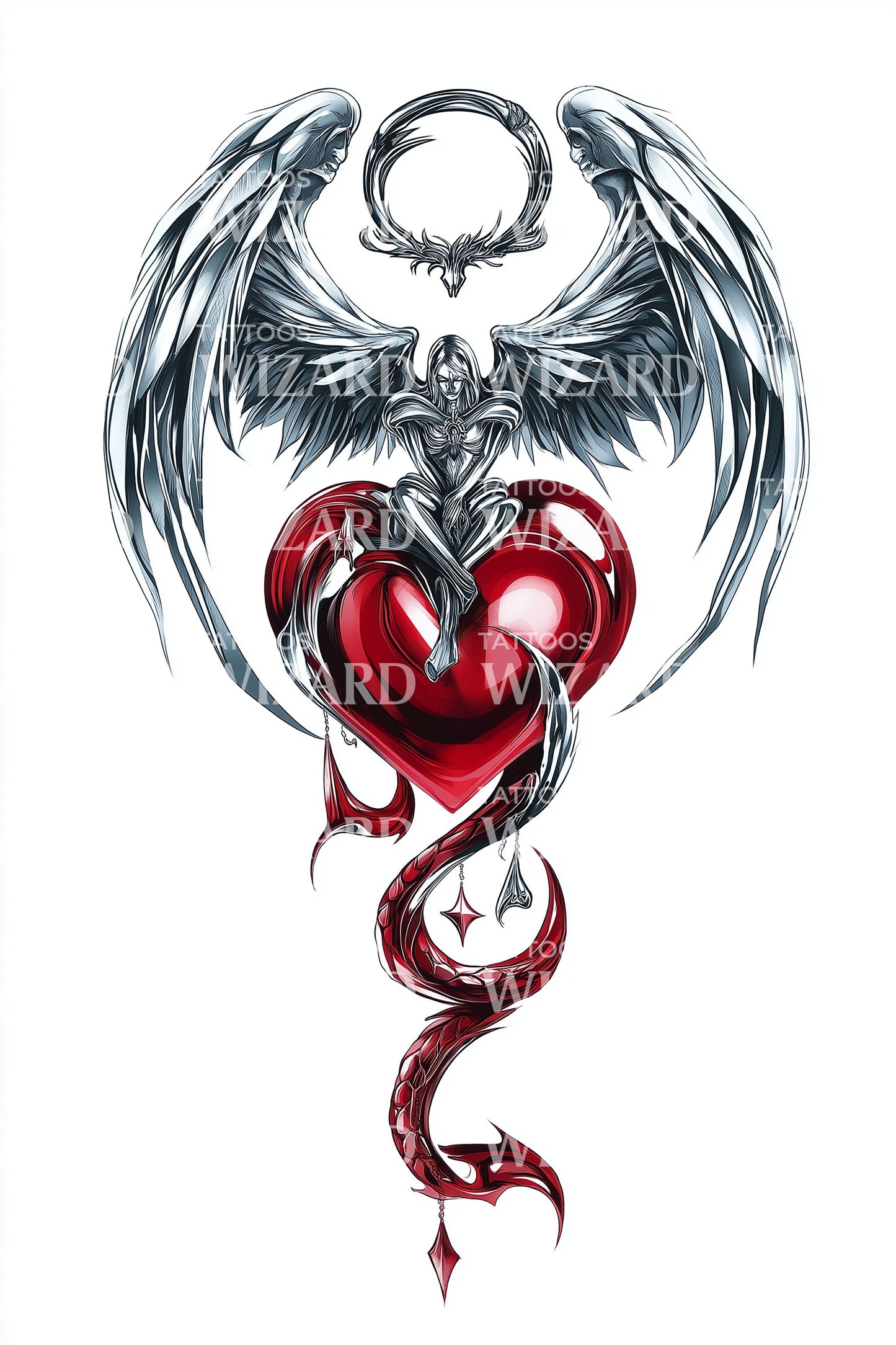 Winged Serpent Heart Tattoo Design