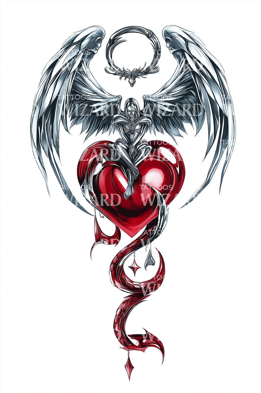 Winged Serpent Heart Tattoo Design