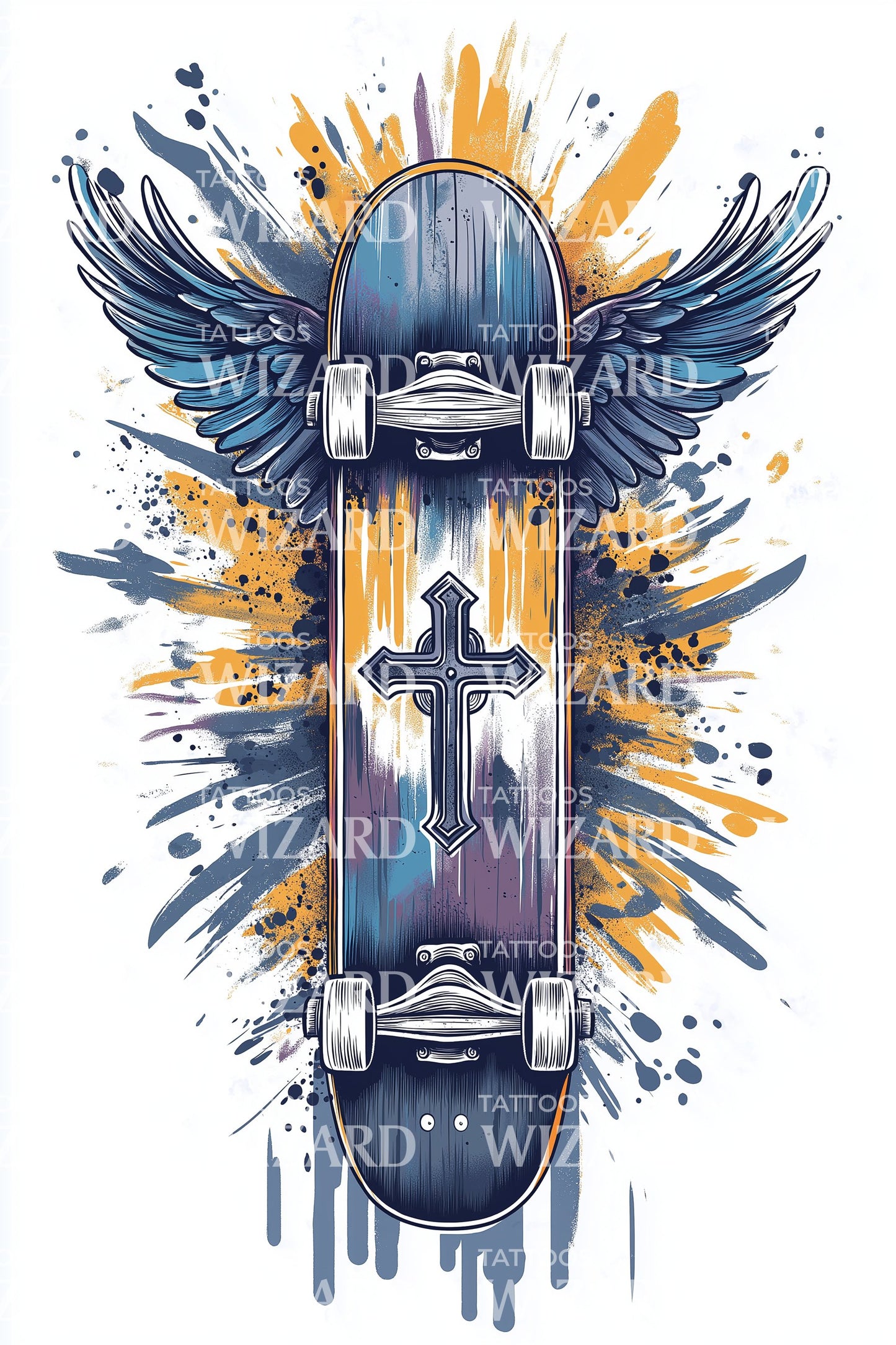 Vingad Skateboard Glory Tatuering Design