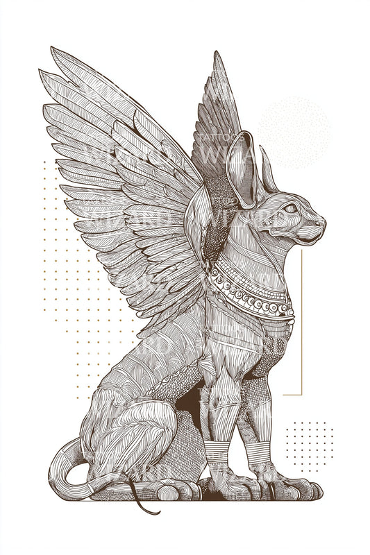 Design del tatuaggio del guardiano sfinge alata