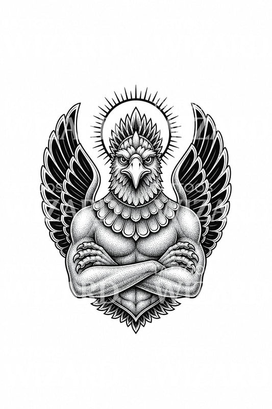 Tatoveringsdesign med vinget solfugl-vokter