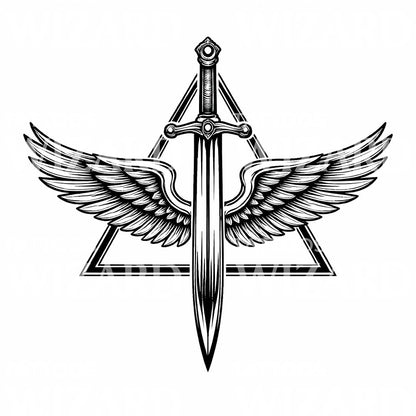 Winged Sword Triangle Tattoo Design