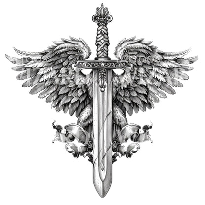 Wings of Freedom and Sword Tattoo Design