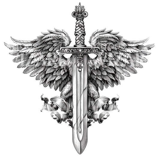 Conception de tatouage d'ailes de liberté et d'épée