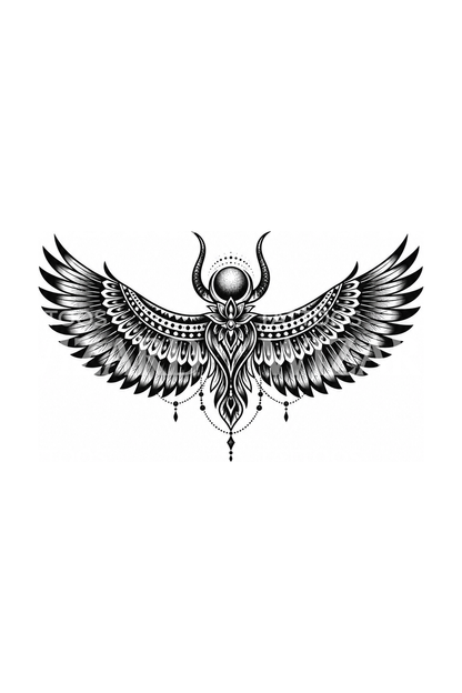 Wings of Isis Blackwork Tattoo