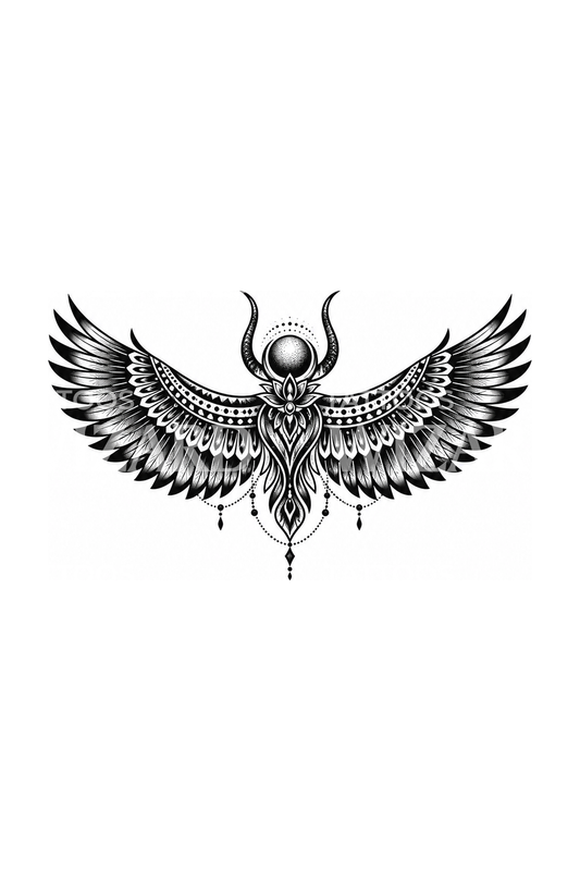 Wings of Isis Blackwork Tattoo