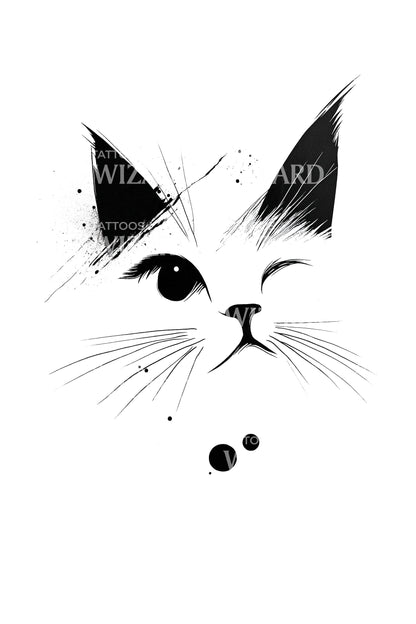 Winking Cat Minimal Tattoo Idea