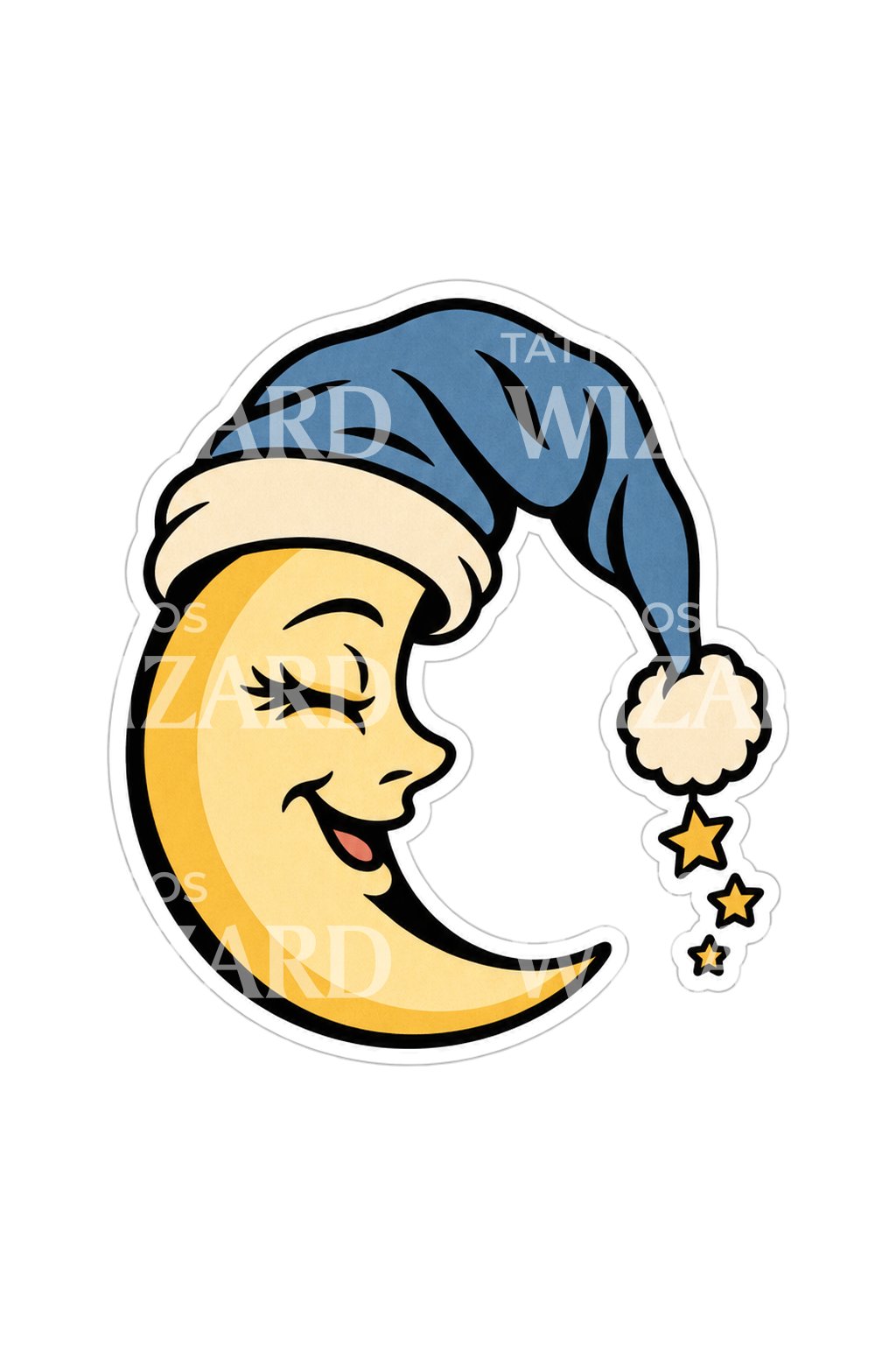 Winking Moon in a Nightcap Tattoo Idea