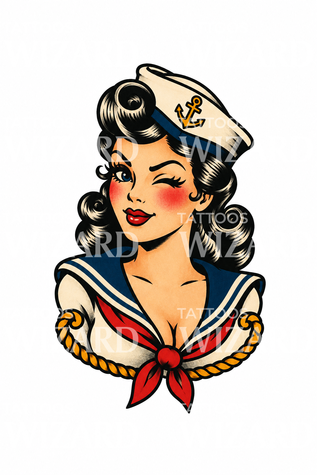 Tetování námořníka s mrkající pin-up dívkou