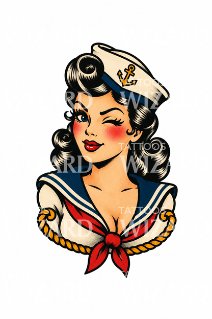 Tetování námořníka s mrkající pin-up dívkou