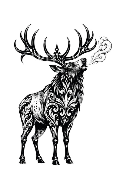 Winter Call Filigree Elk Tattoo Design