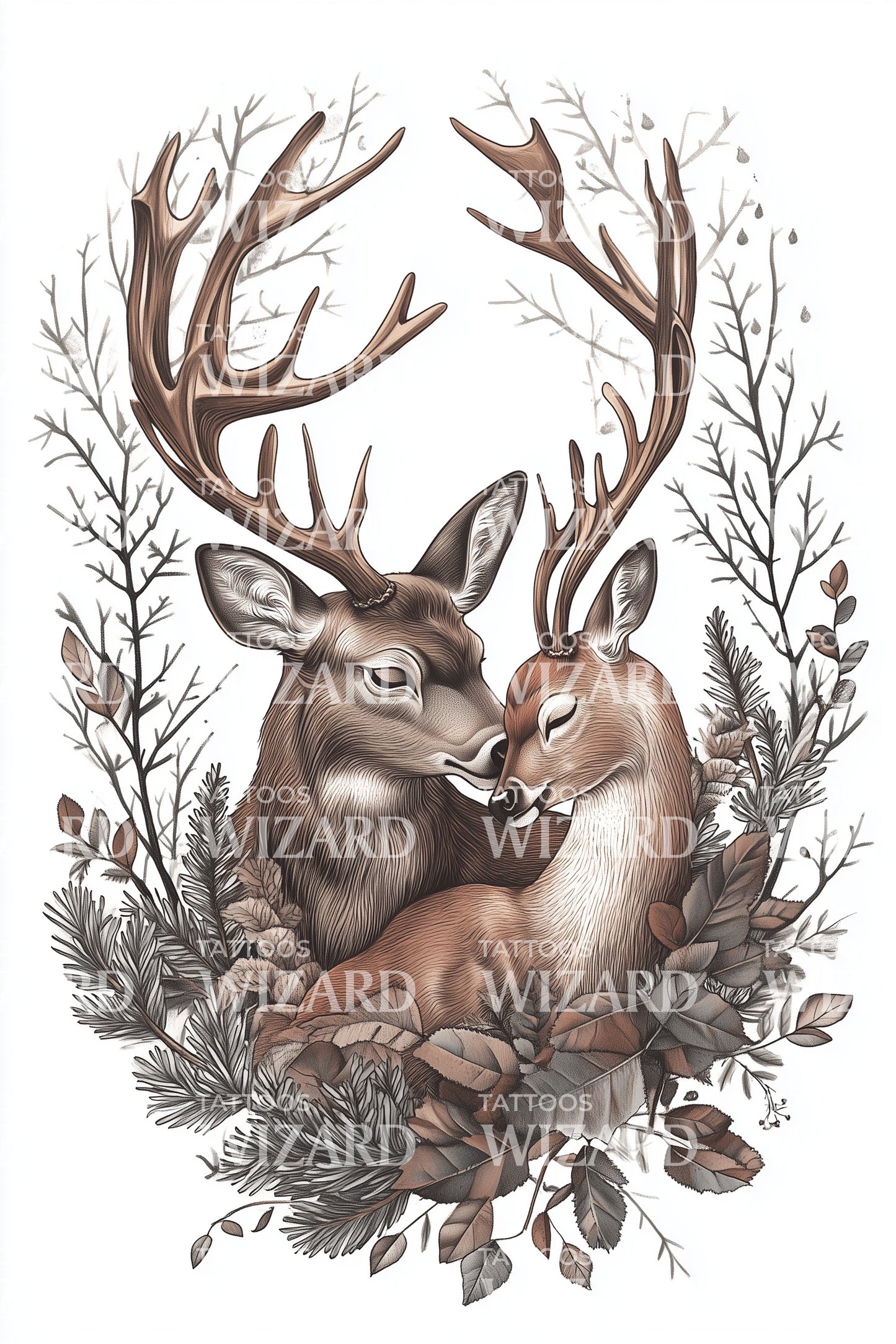 Winter Deer Couple Tattoo Design