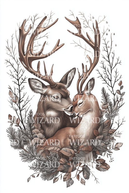Winter Deer Couple Tattoo Design