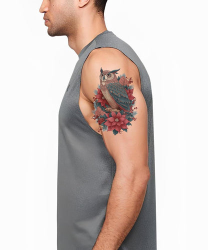Winter Owl Poinsettia Tattoo Design