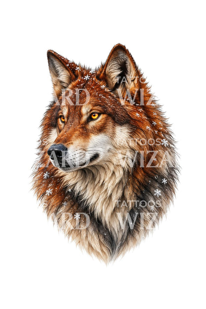 Winter Ruff Red Wolf Realism Tattoo Design