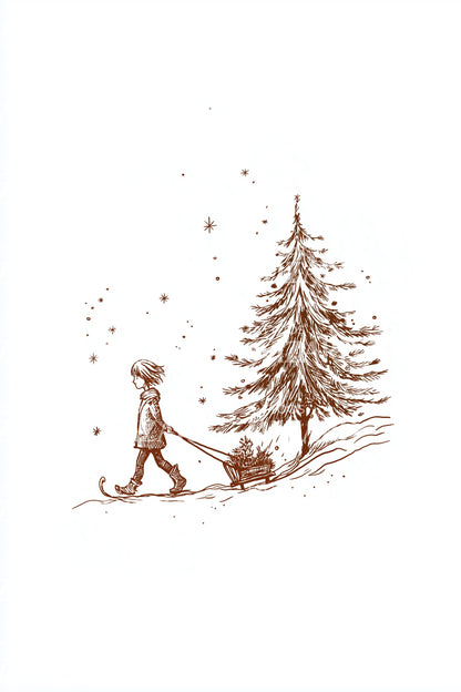 Winter Sled Christmas Tree Tattoo Illustration