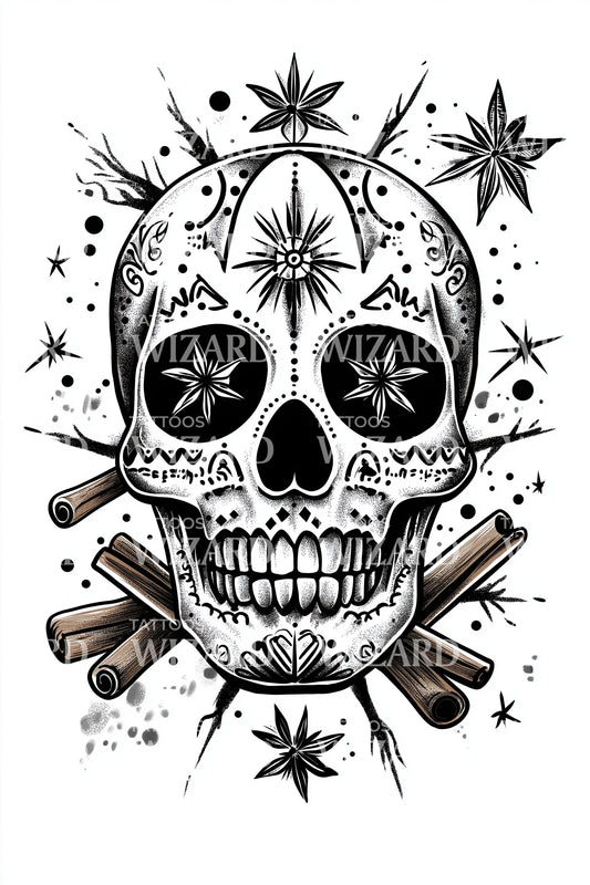 Winter Spice Skull Tattoo Design