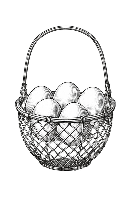 Diseño de tatuaje de cesta de alambre para huevos