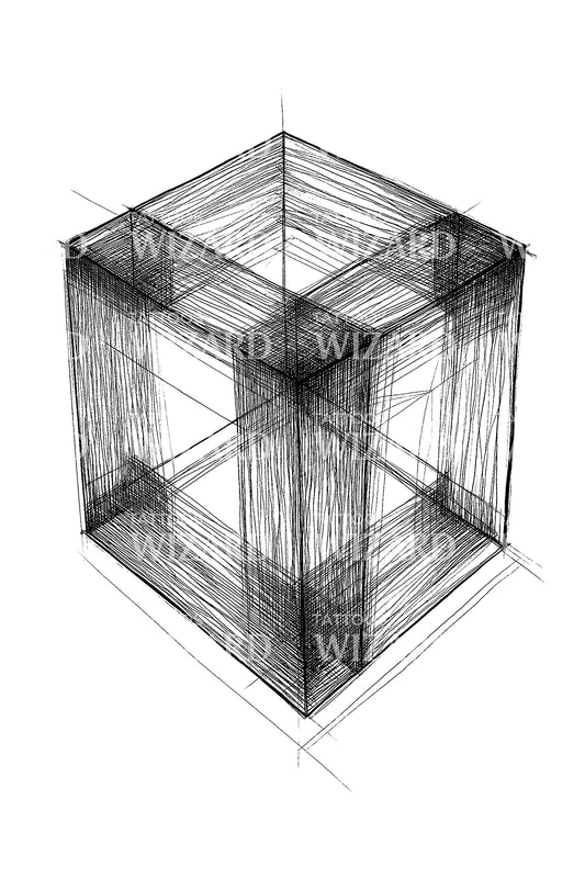 Wireframe Cube Sketch Tattoo Design