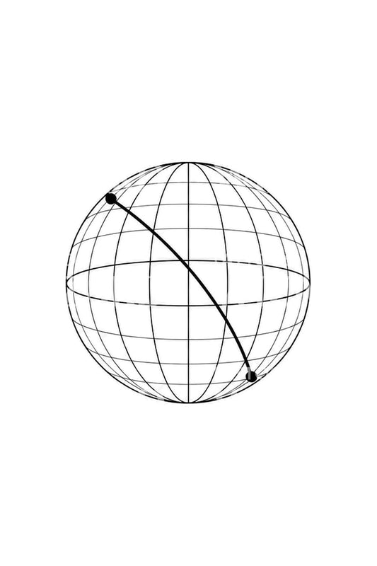 Design de tatuagem de globo em wireframe com rota de círculo máximo