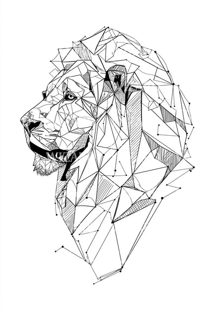 Projekt tatuażu z lwem w stylu wireframe
